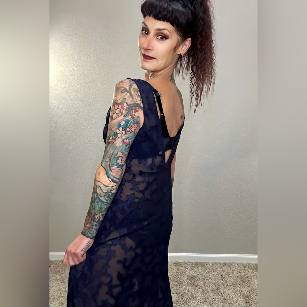 90s Victoria Secret Mina Dark Purple Sheer Maxi Nightgown Slip Dress Lingerie M - Picture 10 of 16